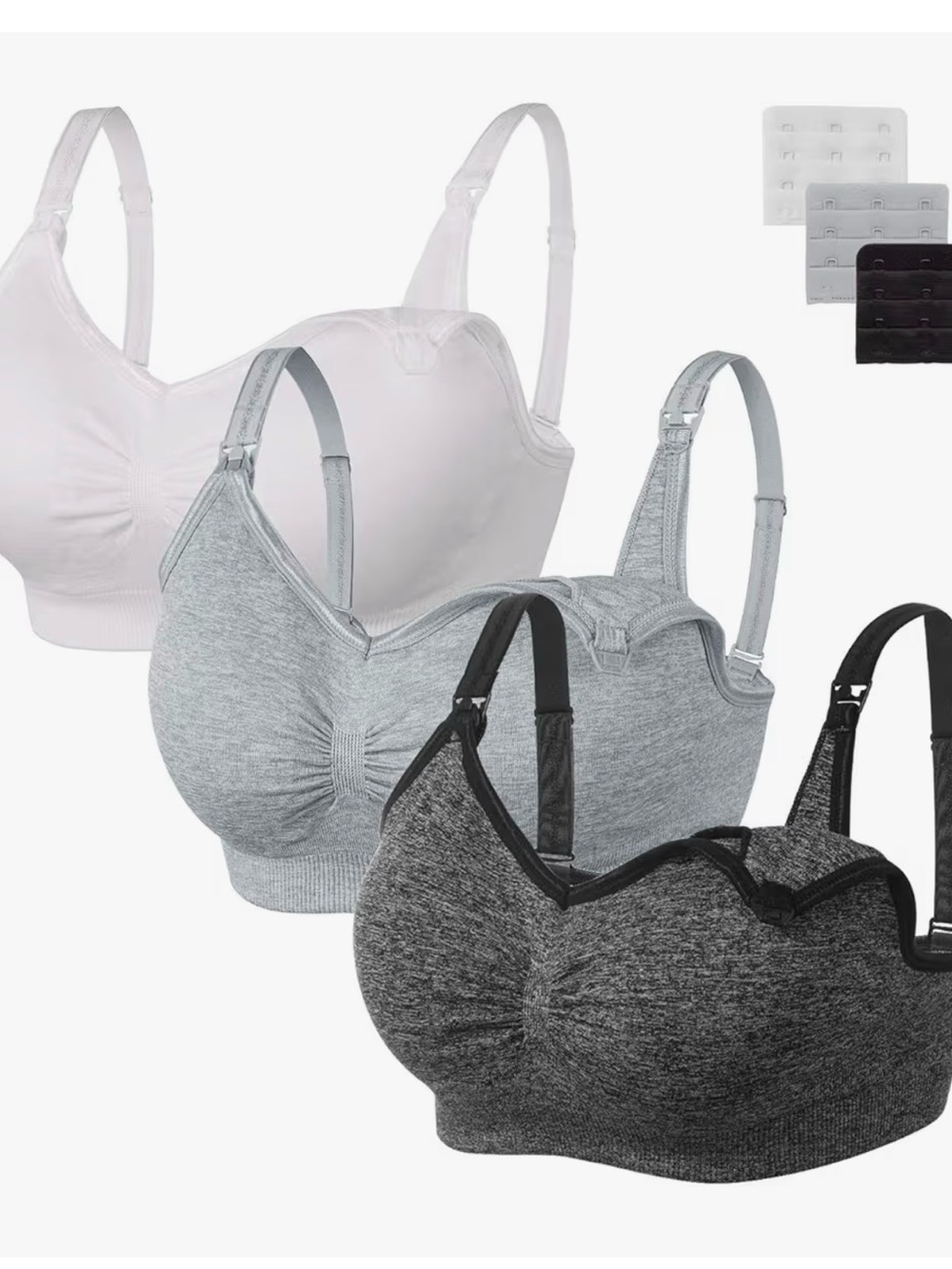 Seamless Nursing & Maternity Bra 3-Pack - White, Light Gray, Dark Gray